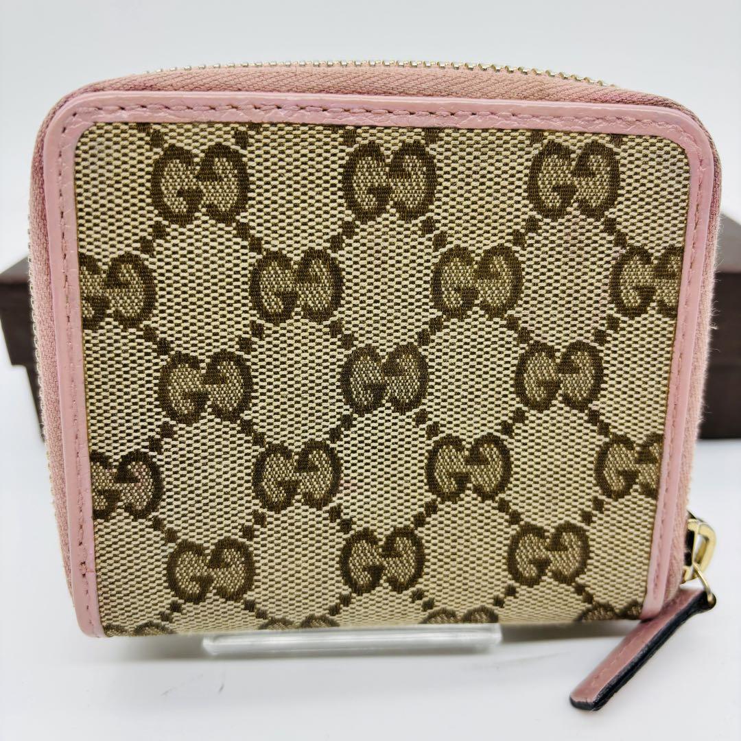 【美品】グッチ 二つ折り財布　GGキャンバス コンパクトウォレット ピンク