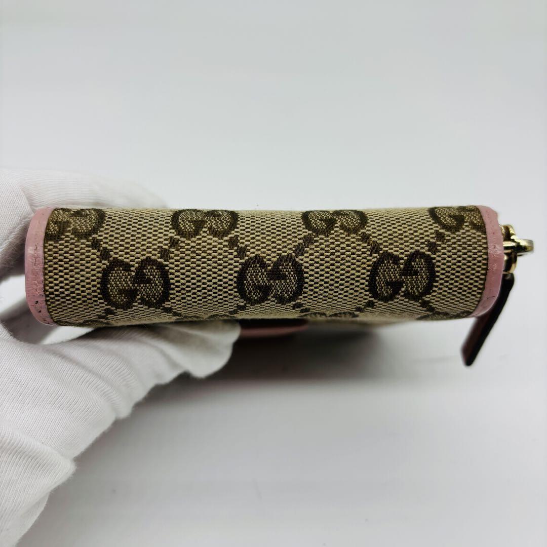 【美品】グッチ 二つ折り財布　GGキャンバス コンパクトウォレット ピンク