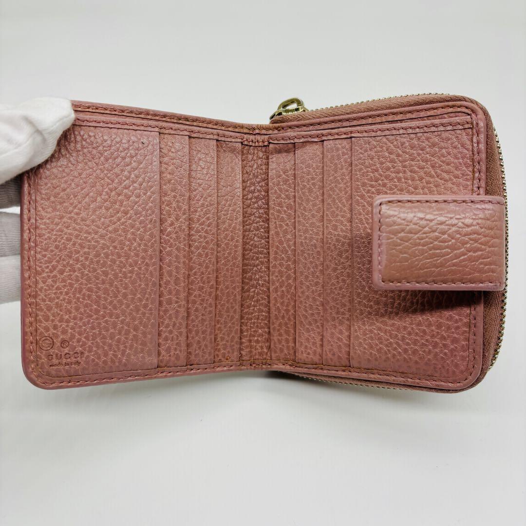 【美品】グッチ 二つ折り財布　GGキャンバス コンパクトウォレット ピンク