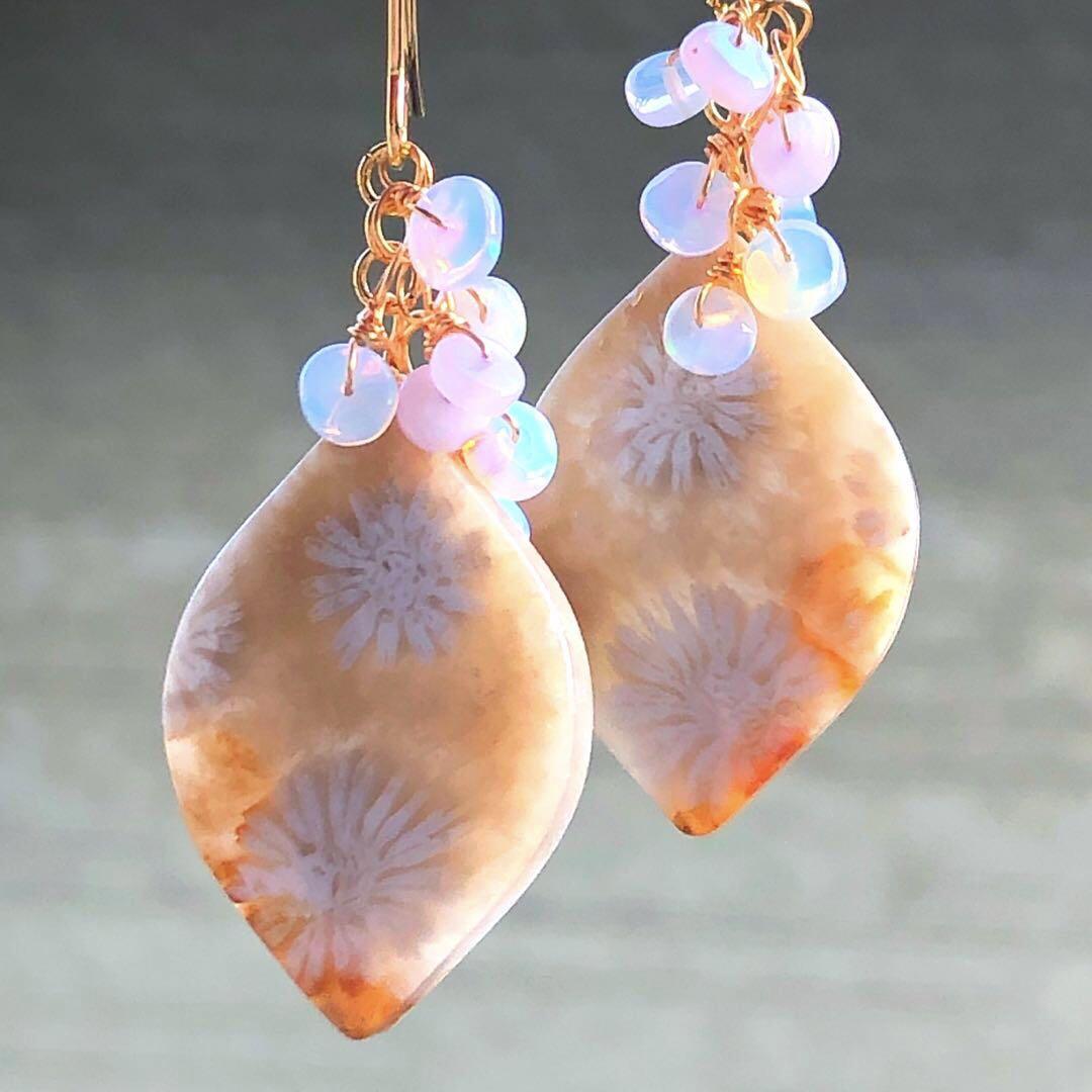 天然石♡ふわふわたんぽぽフォッシルコーラル×プレシャス
