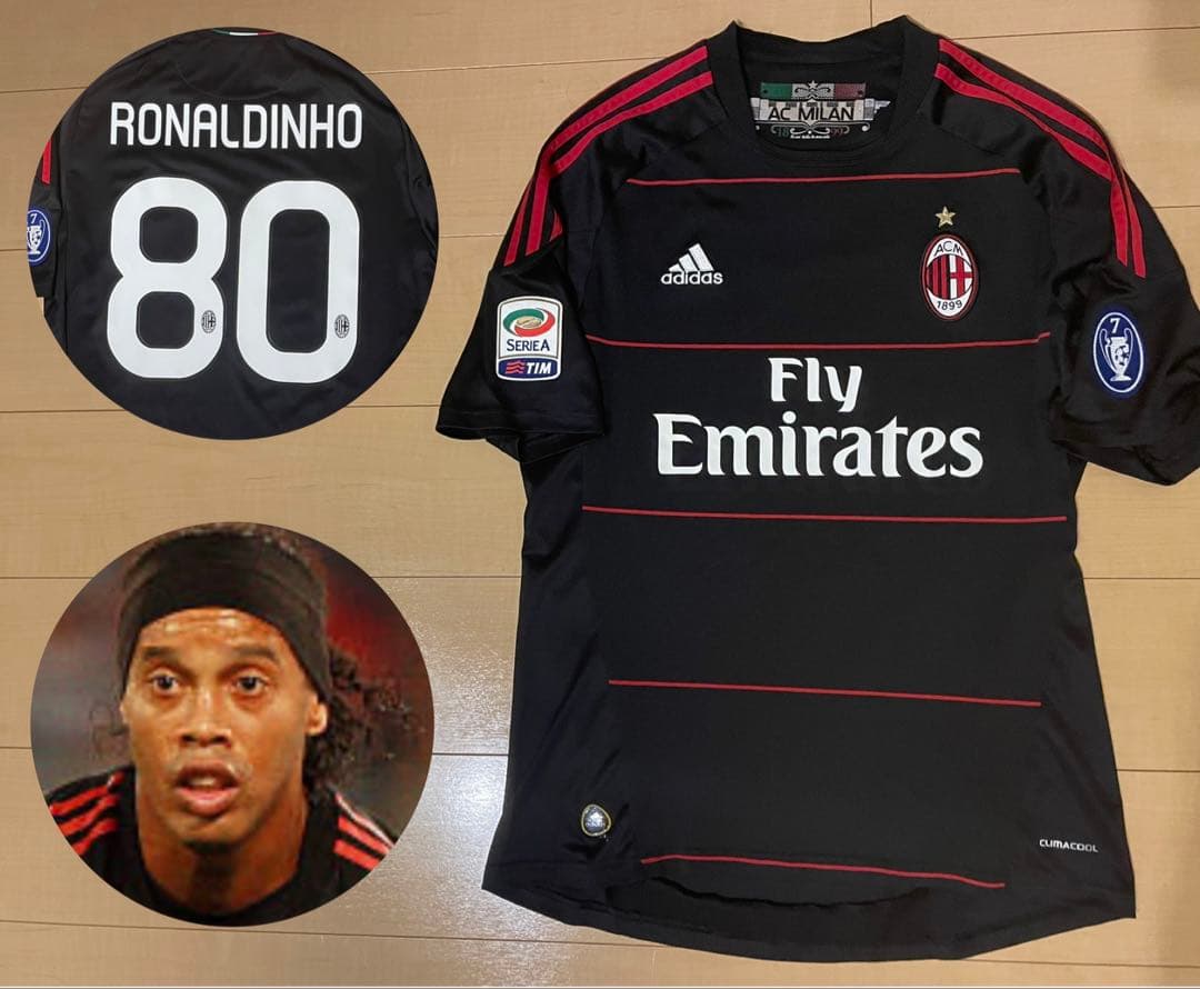 セリエAサッカーユニフォームacミランアディダスロナウジーニョ10 11黒3rdL adidas