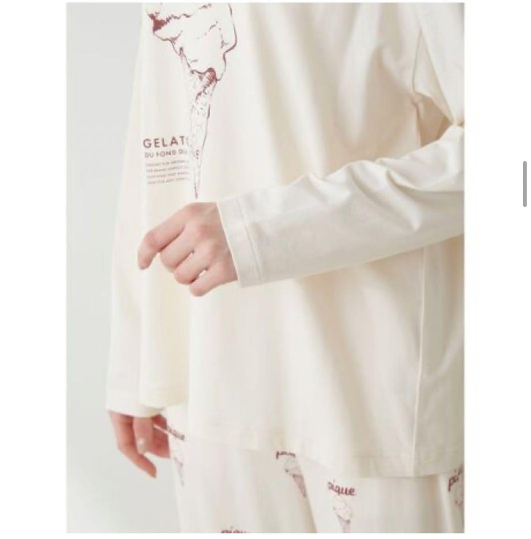 unisex アイスクリーム柄ワンポイントロングTシャツ　長袖　ジェラートピケ
