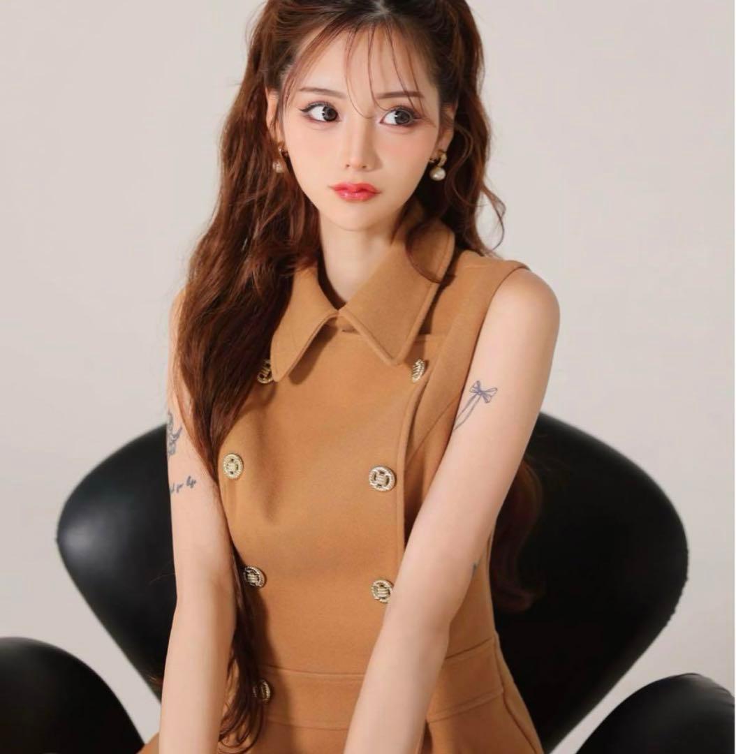 DEA. 襟付きAラインフレアミニドレス　キャメル　XS