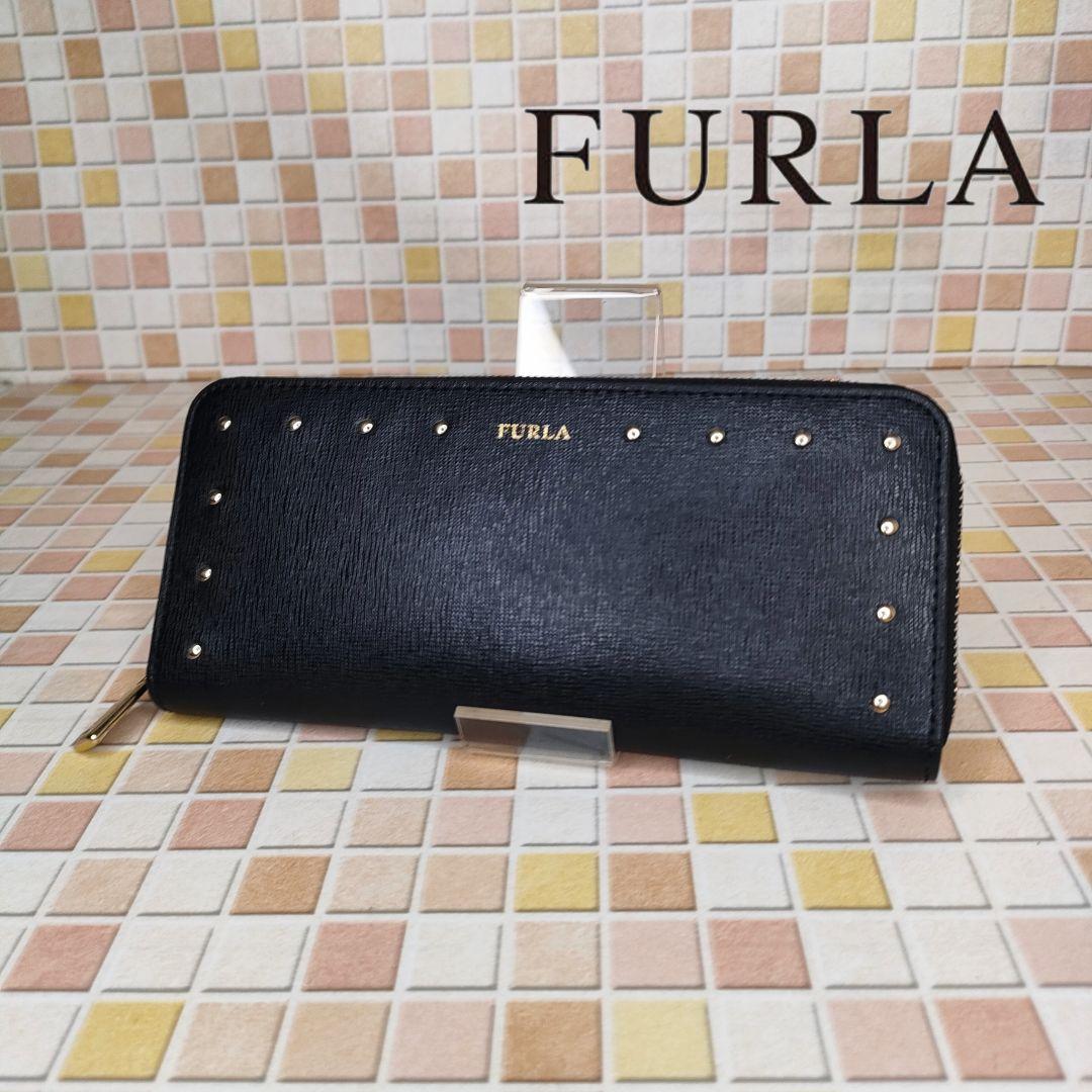 S12 FURLA　フルラ　レザー　スタッズ　ラウンドファスナー　長財布