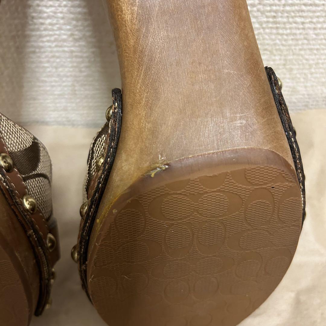 COACHコーチ 木製ソール シグネチャー柄 ヒール ミュール