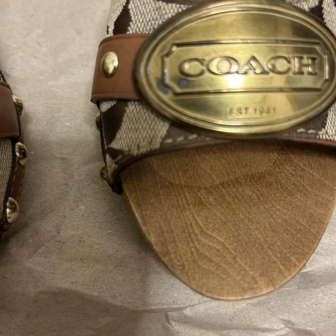 COACHコーチ 木製ソール シグネチャー柄 ヒール ミュール