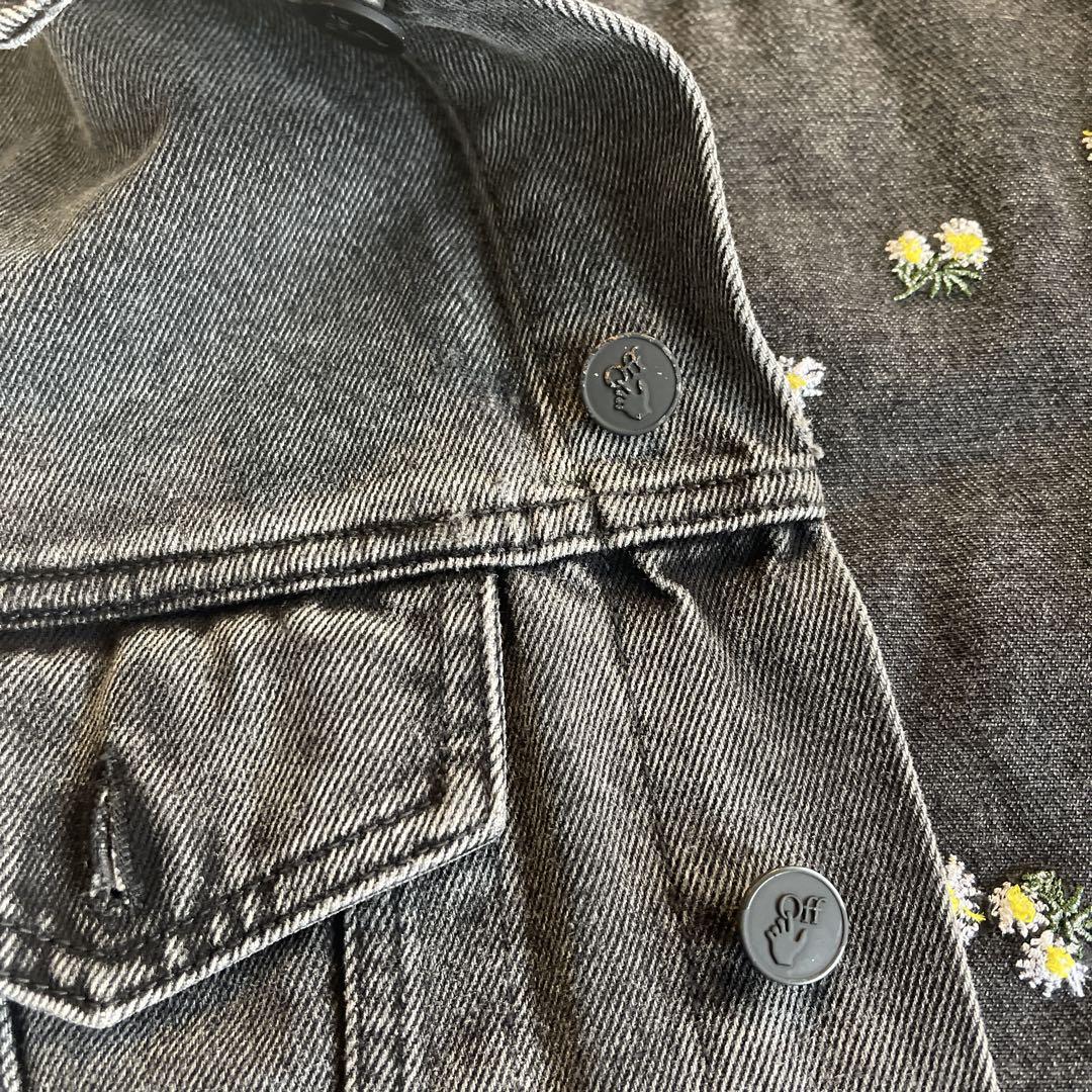 【SALE】 美品Off-White ダークグレー フラワープリント 40 デニムジャケット ジャケット・アウター