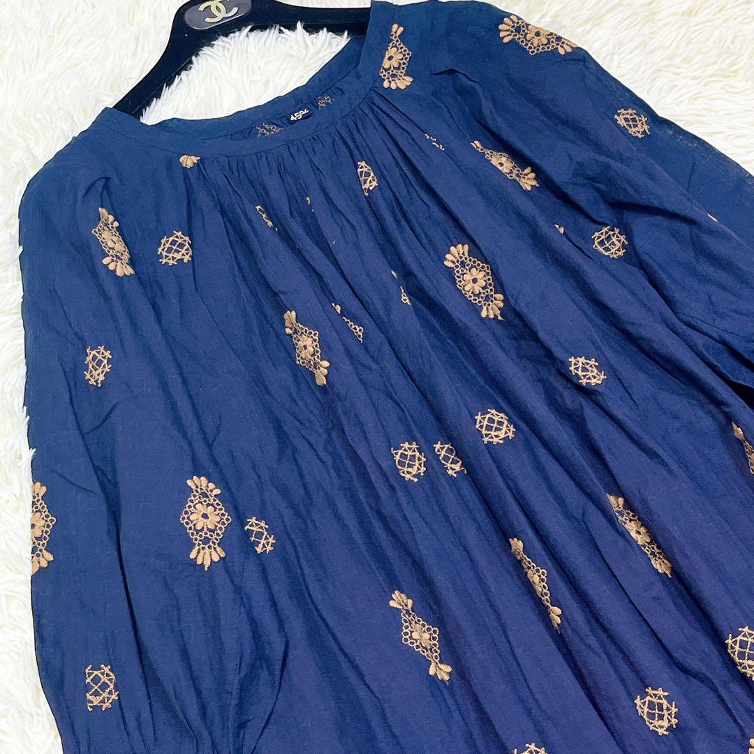美品】激レア45R 甘平の刺繍ワンピースインディゴ