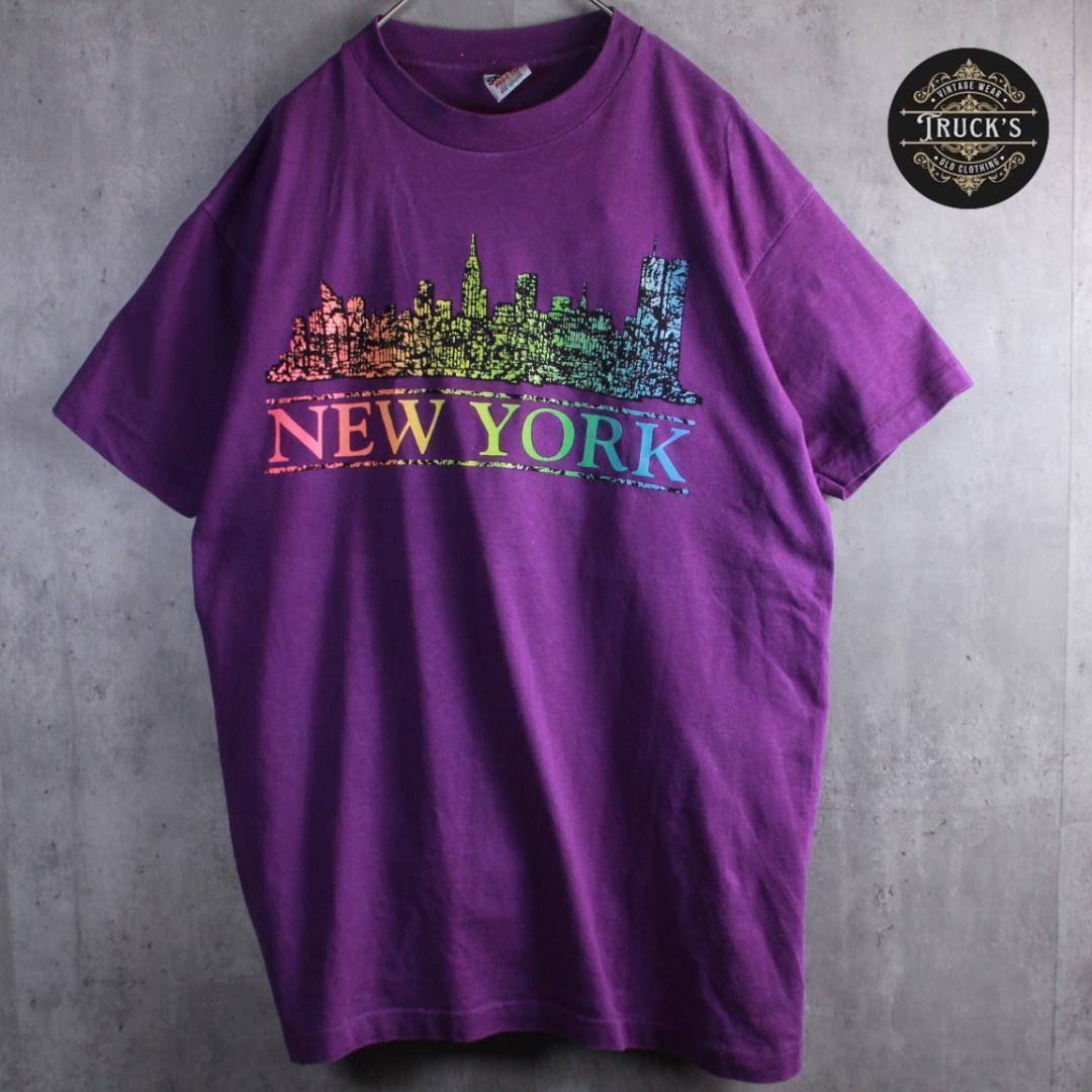 古着　９０’s ヴィンテージ　Tee Tシャツ　USA製　パープル　NY M　紫