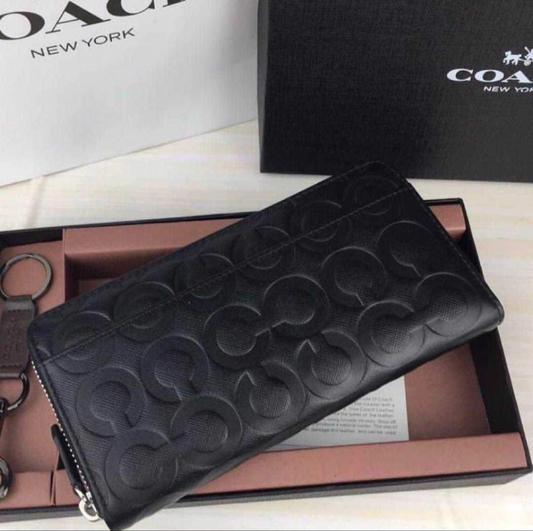 残りわずか】COACH コーチ 財布 ブラック エンボス加工