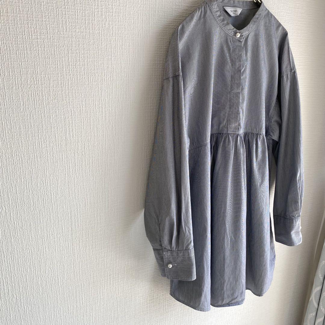 SLOBE IENAコットンチュニックブラウスブルーストライプパール