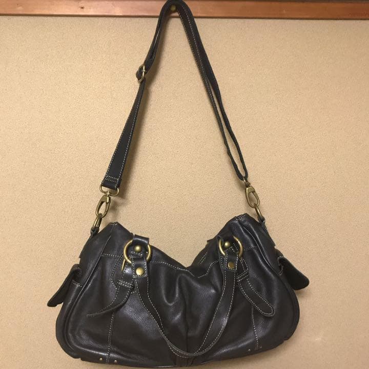 美品 本革 BK 牛革 ショルダーバッグ 黒 レディース トートバッグ