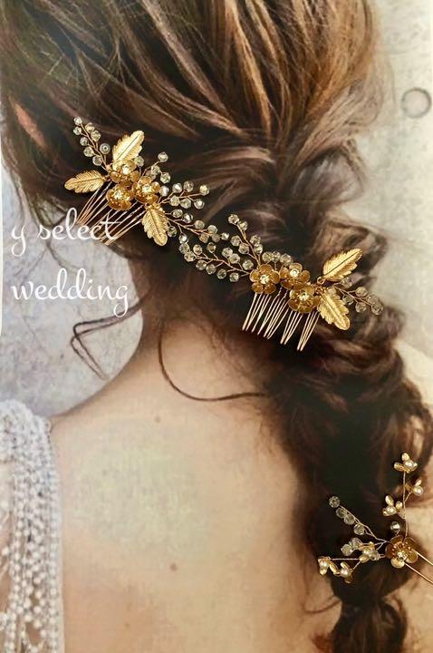 アンティークフラワーリーフ小枝ヘッドドレスヘアアクセサリーウェディング♡新品