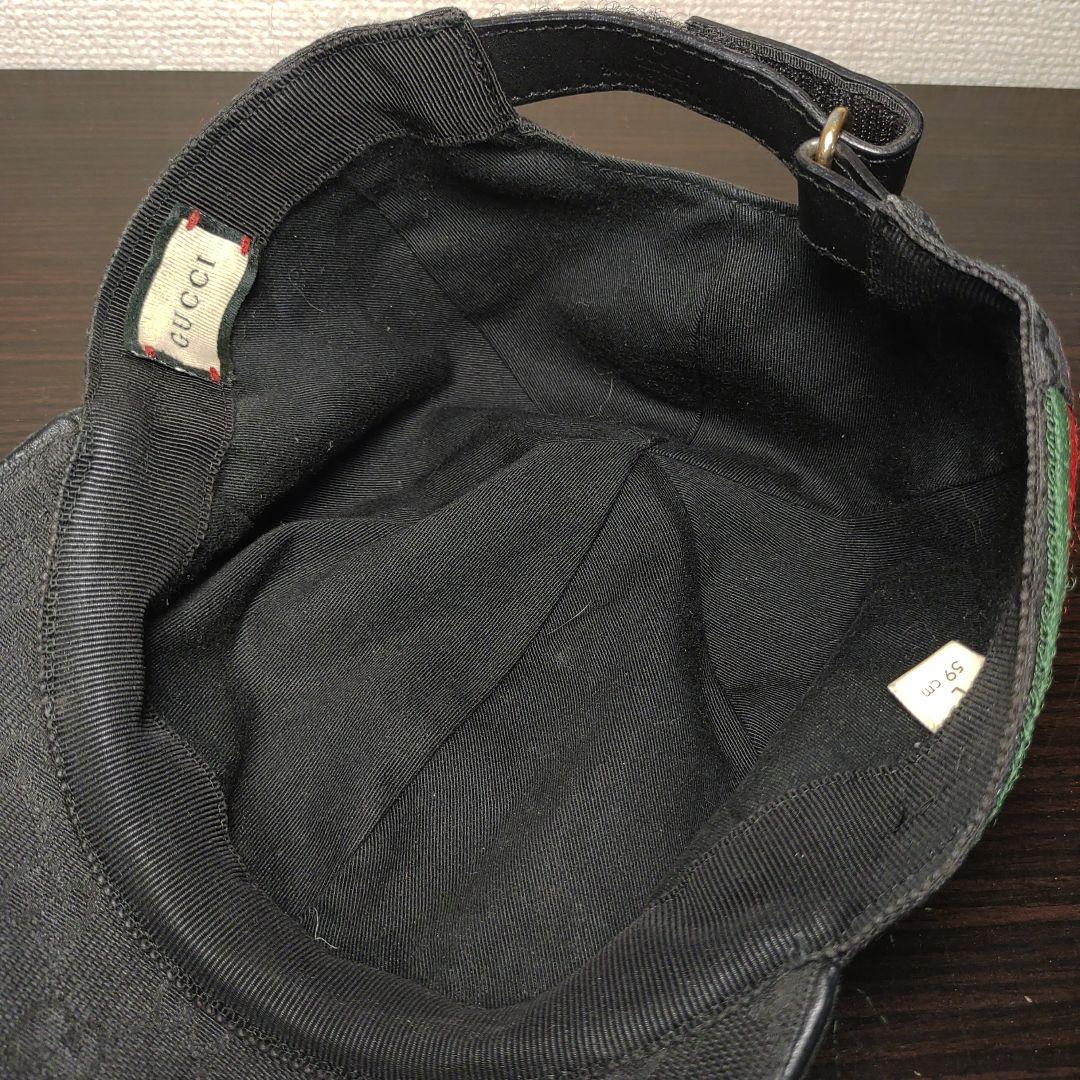 GUCCI　グッチ　キャップ　黒　GG　シェリーライン