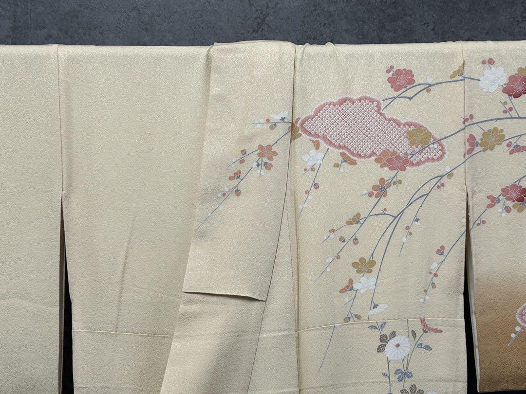 GI-10 訪問着 生成り 刺繍 菊の花 梅 牡丹 金糸 - メルカリ