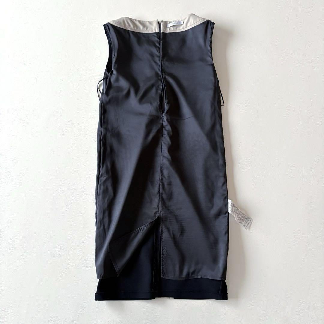 ■美品Max Mara白タグノースリーブバイカラーワンピースネイビーS