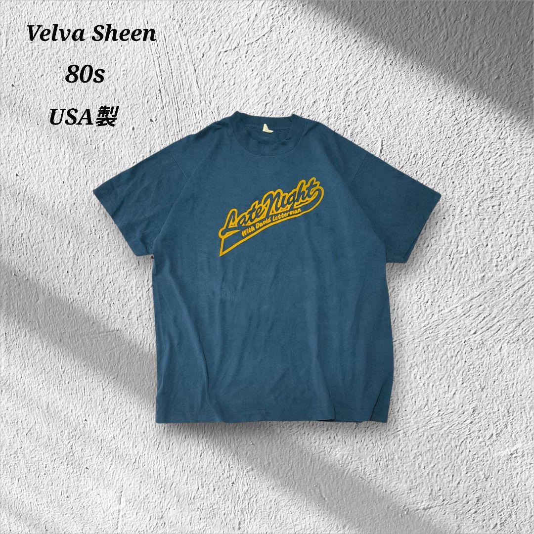 70s80sVelvaSheenTシャツシングルステッチアメリカ番組鬼フェード紺