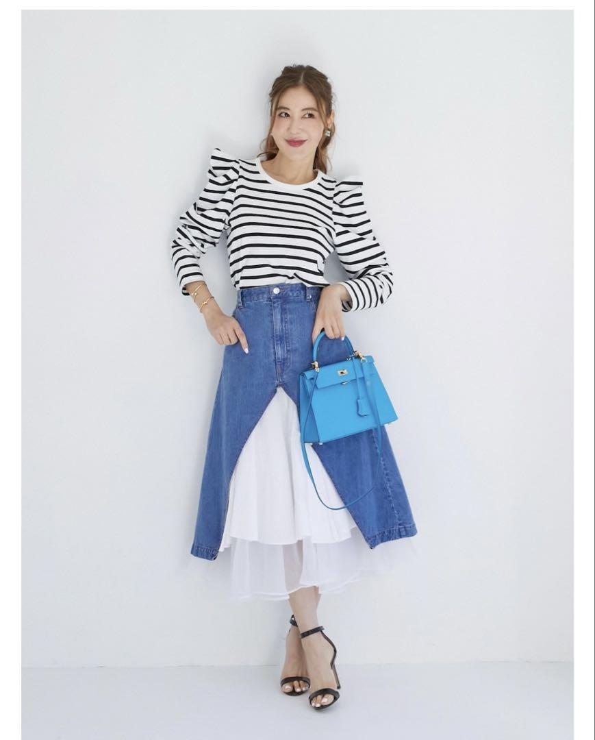 一度のみ着用✳︎ obli✳︎パワーショルダーボーダーカットソー　オブリ