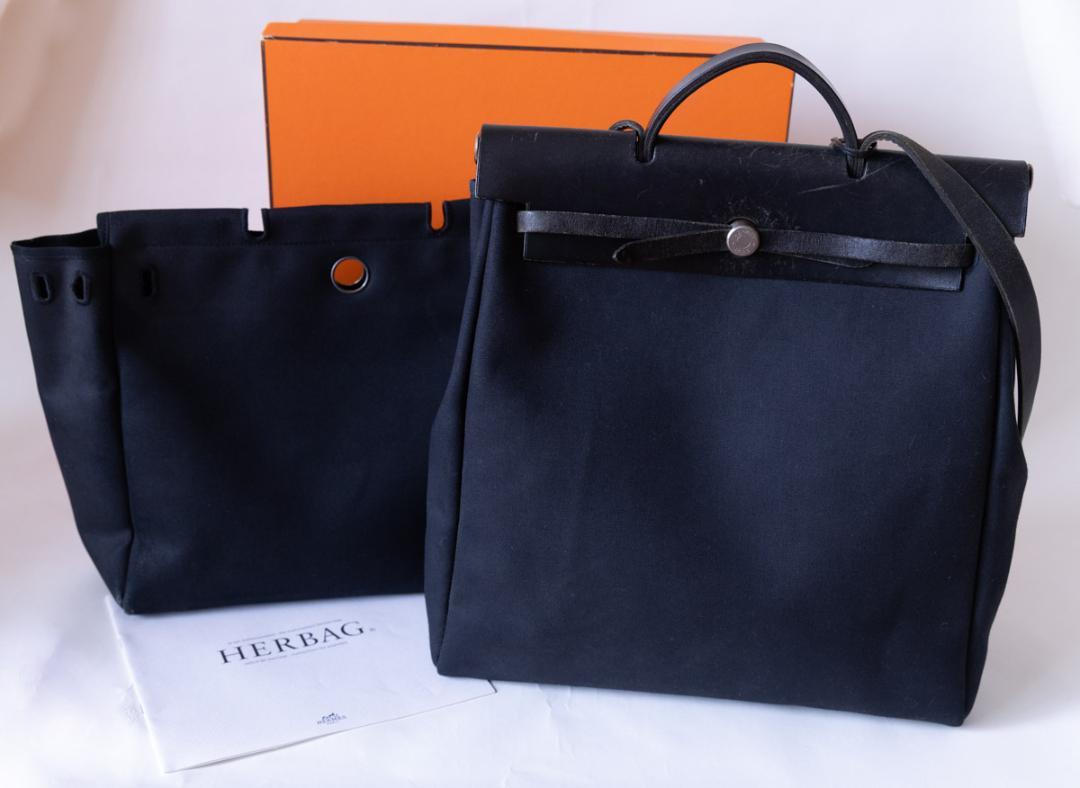 HERMES HERBAG 黒 替えバック・ 箱・説明書・保存袋付き - メルカリ