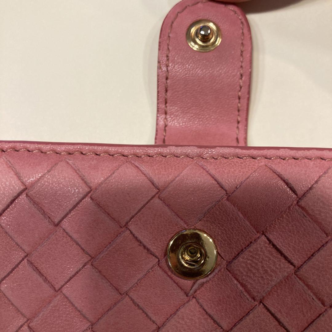 ボッテガヴェネタ 長財布 ピンクレザー編み込み