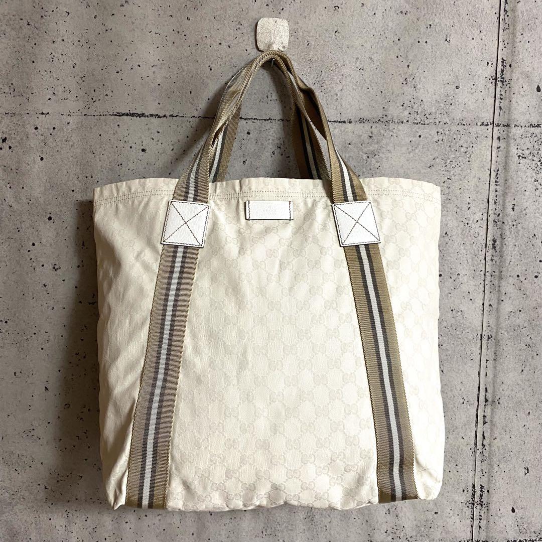 本物☆グッチ GG キャンバス トートバッグ ハンドバッグ シェリーライン A4