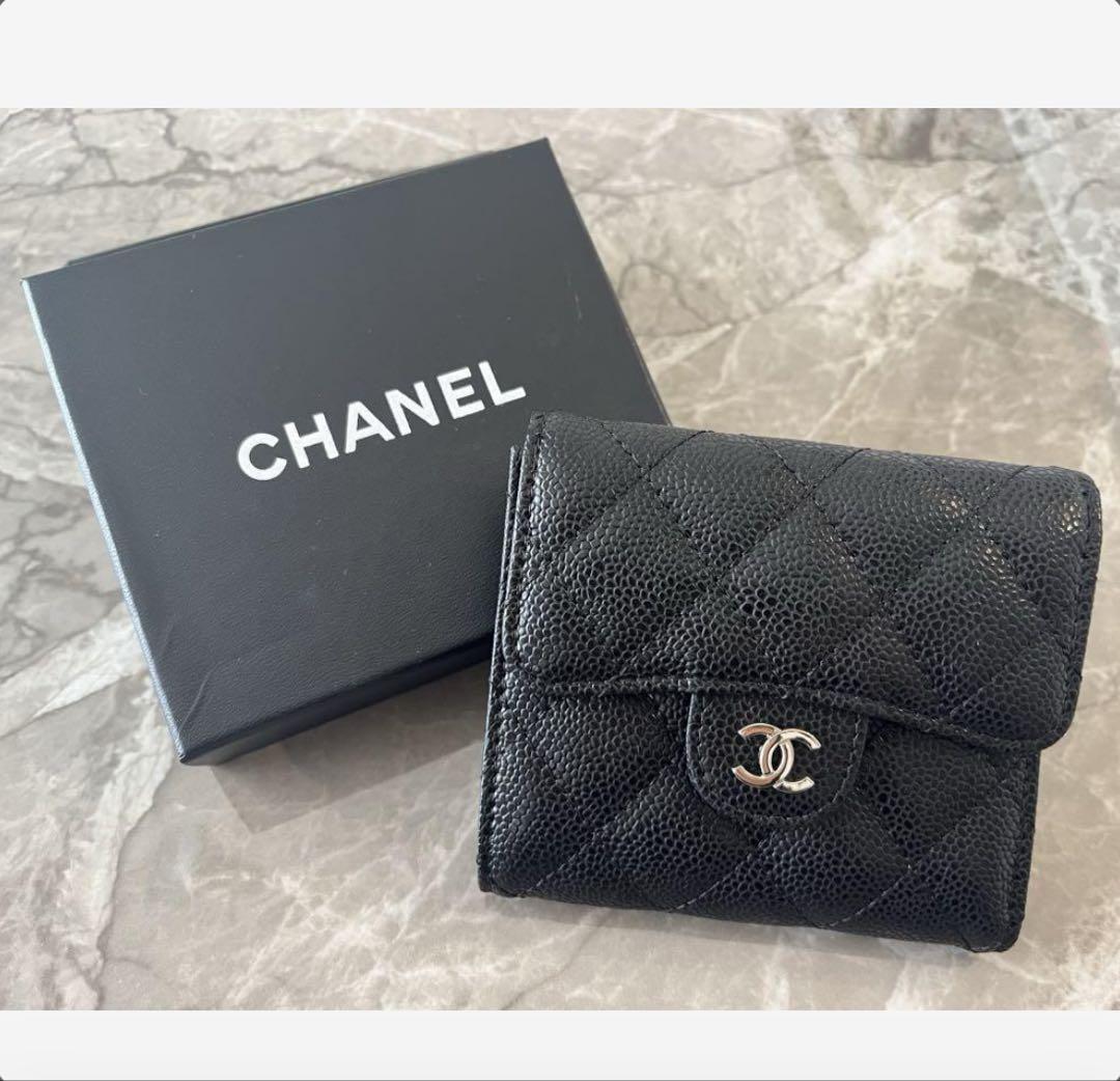 CHANEL 　美品　三つ折り財布 　ブラックレザー　ダブルホック　レディース 楽天市場】シャネル wホック 財布の通販