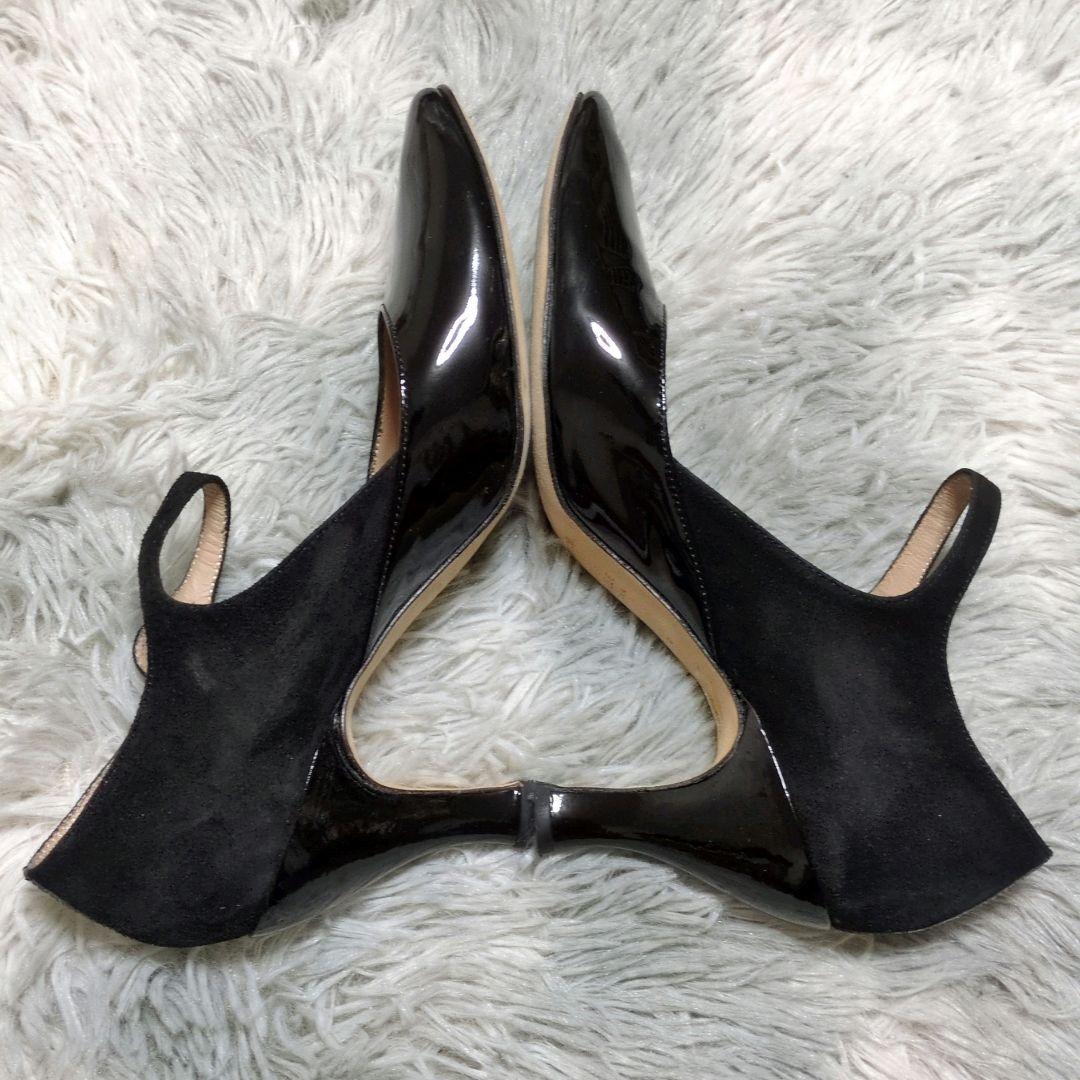 【レペット】切替パンプス☆23cm☆ラウンドトゥ☆エナメル☆スエード☆