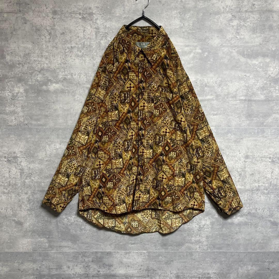 No.1701 VINTAGE ヴィンテージ 古着 総柄シャツ ポリシャツ 長袖