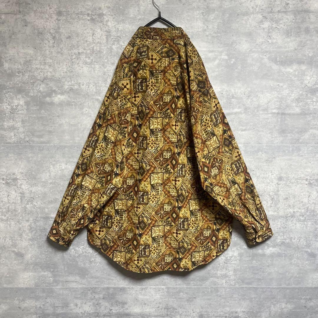 No.1701 VINTAGE ヴィンテージ 古着 総柄シャツ ポリシャツ 長袖