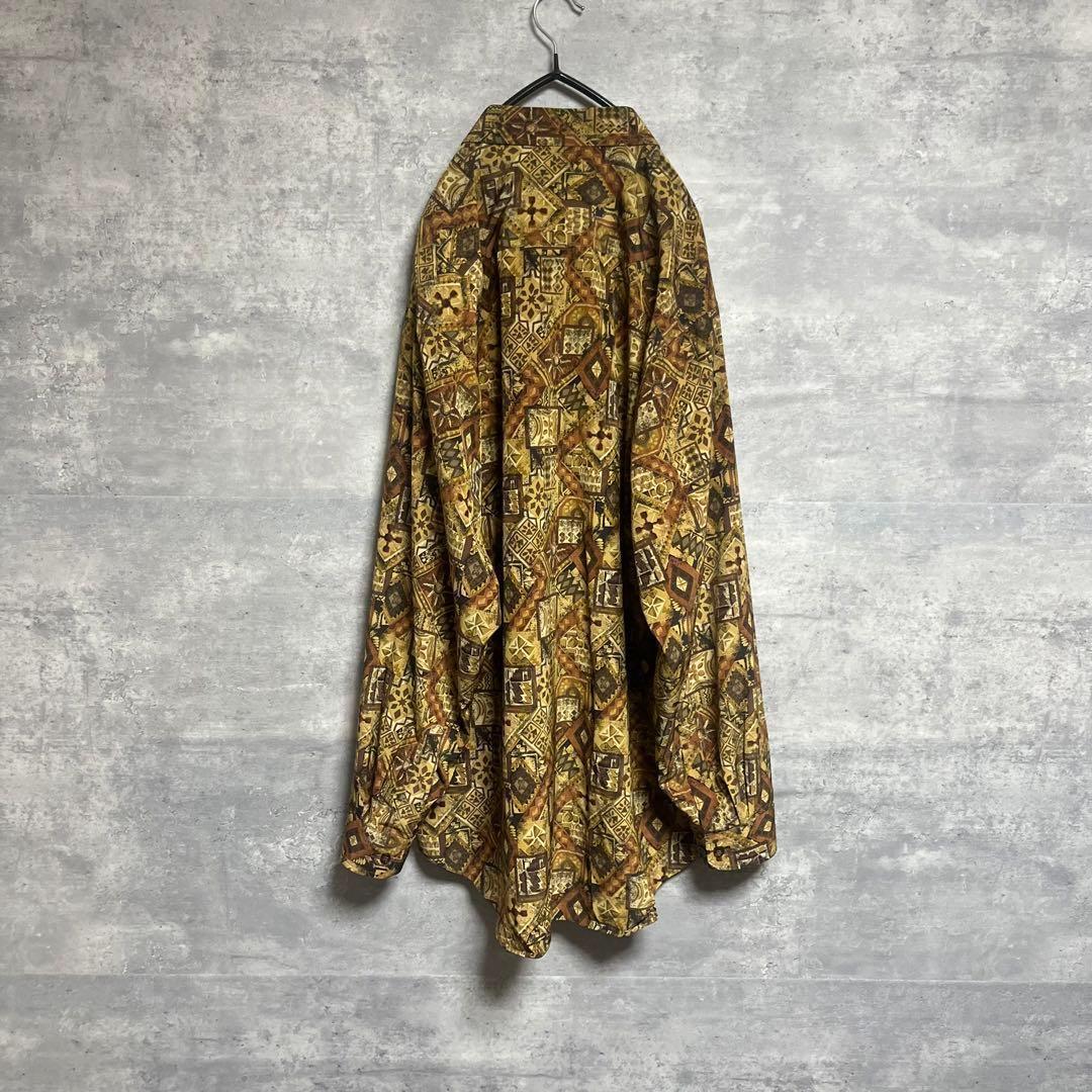 No.1701 VINTAGE ヴィンテージ 古着 総柄シャツ ポリシャツ 長袖