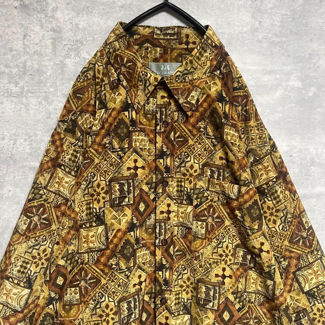 No.1701 VINTAGE ヴィンテージ 古着 総柄シャツ ポリシャツ 長袖