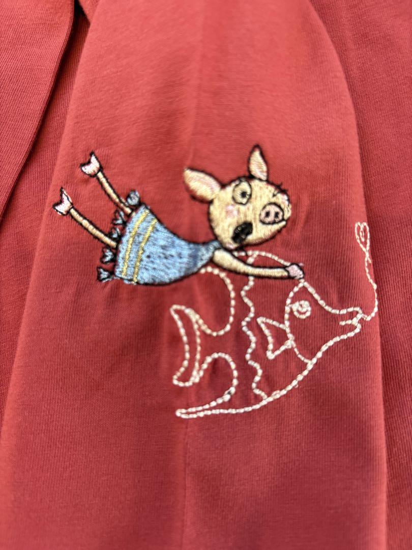 アルベロベロ・オレボレブラ赤色 半袖Tシャツ 刺繍デザインアームカバー付き