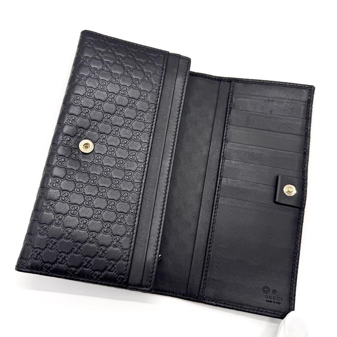 美品✨ GUCCI　二つ折り　長財布　マイクロシマ　GG　オールレザー　黒