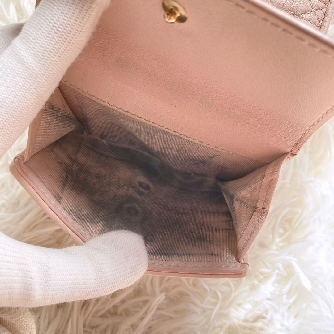 【美品】Dior ディオール　カナージュ　コンパクト　財布　三つ折り　ピンク