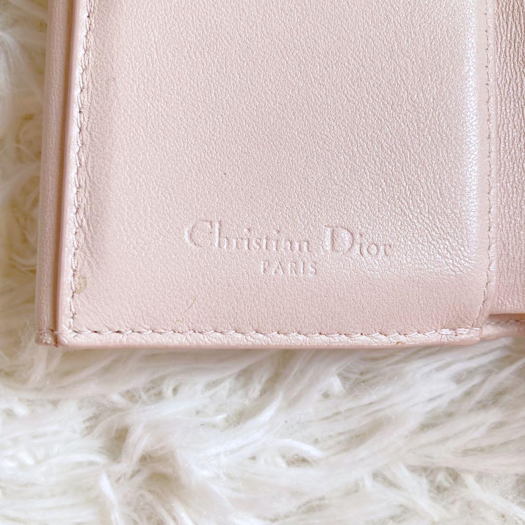 【美品】Dior ディオール　カナージュ　コンパクト　財布　三つ折り　ピンク