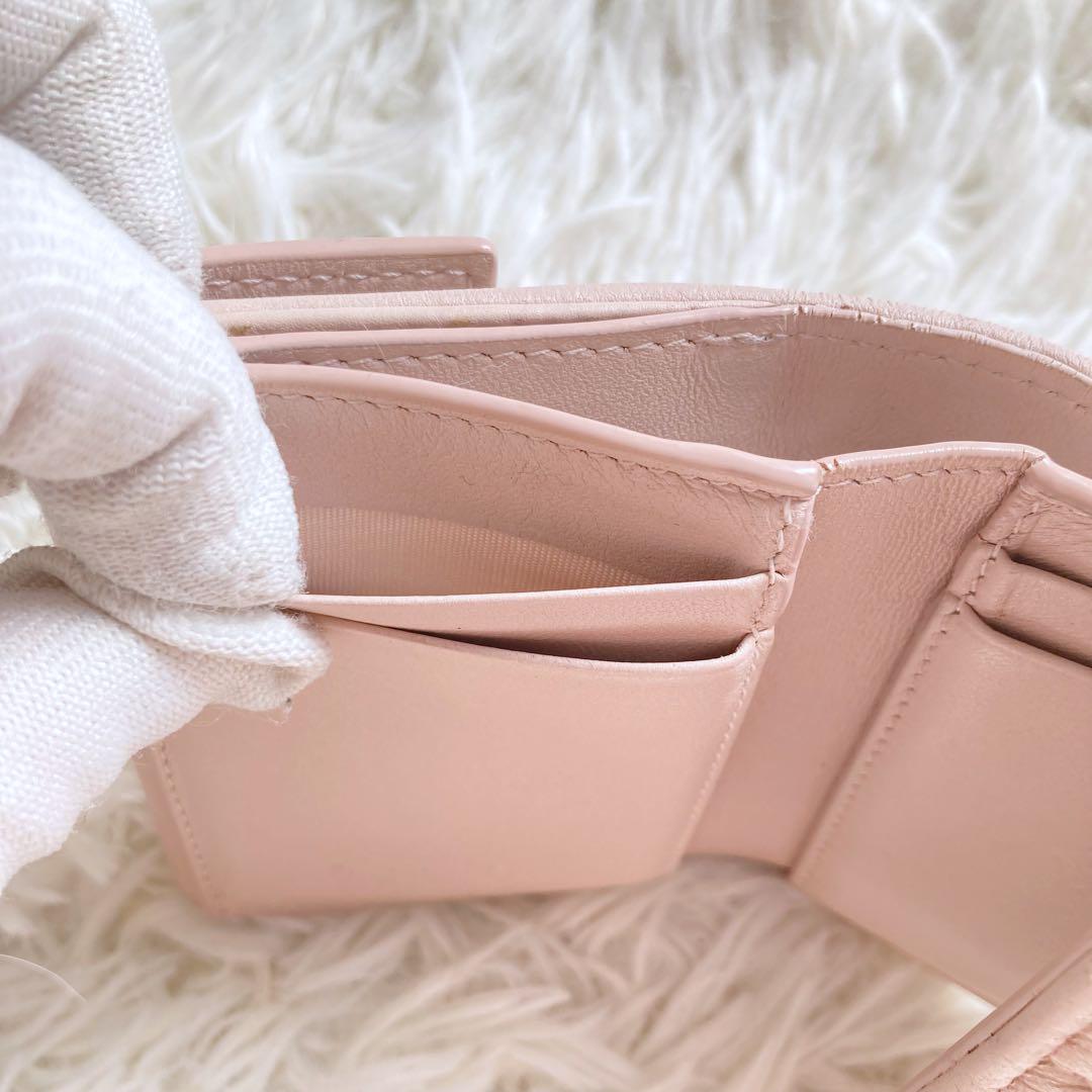 【美品】Dior ディオール　カナージュ　コンパクト　財布　三つ折り　ピンク
