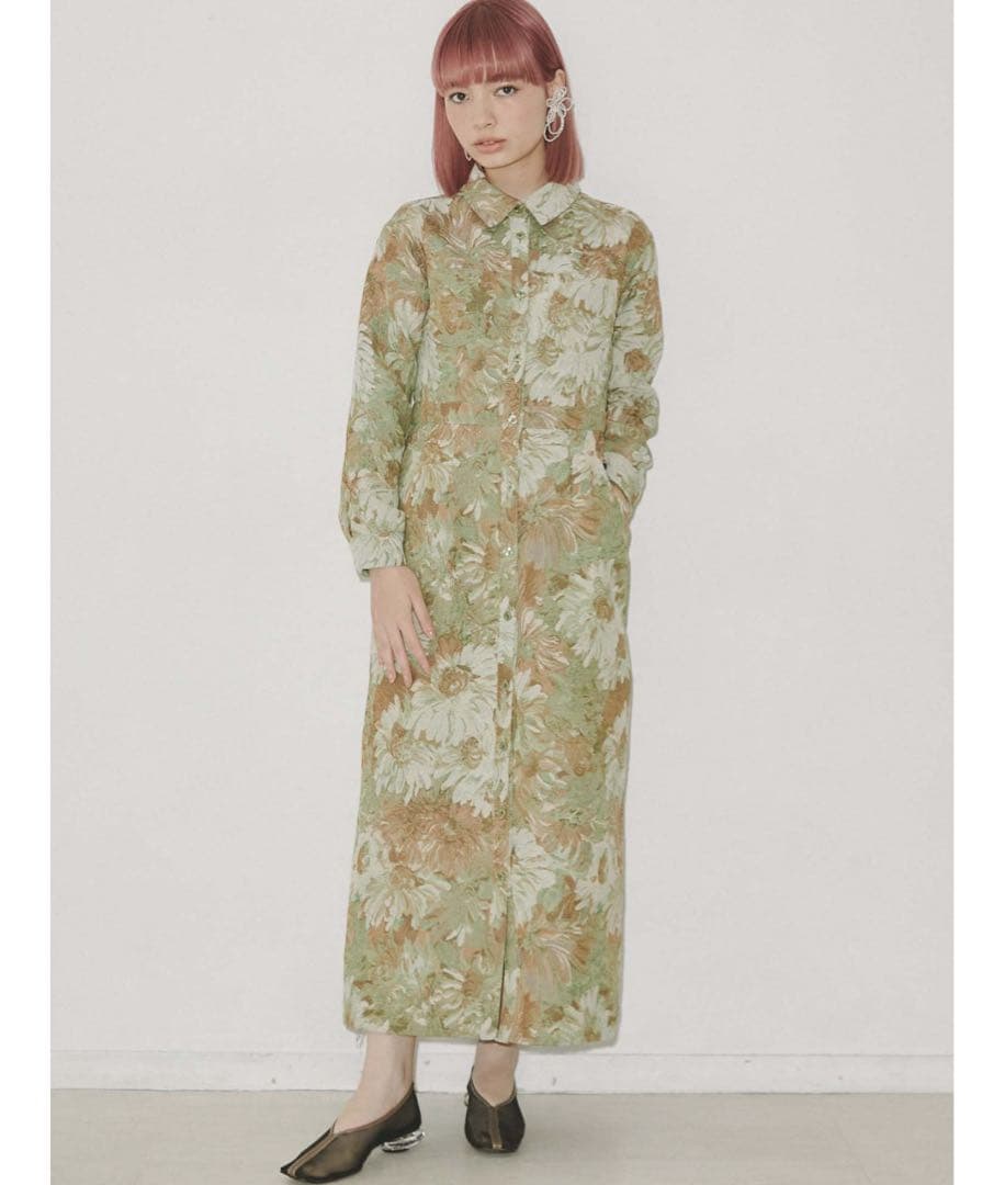 merry jenny floralジャガードシャツワンピース