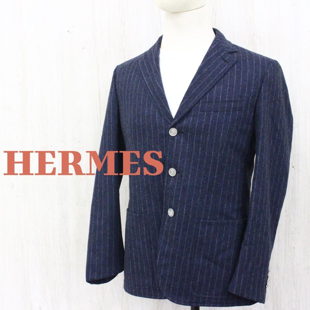 HERMES エルメス メンズ スーツ上下 ネイビーストライプ ウールL HERMES