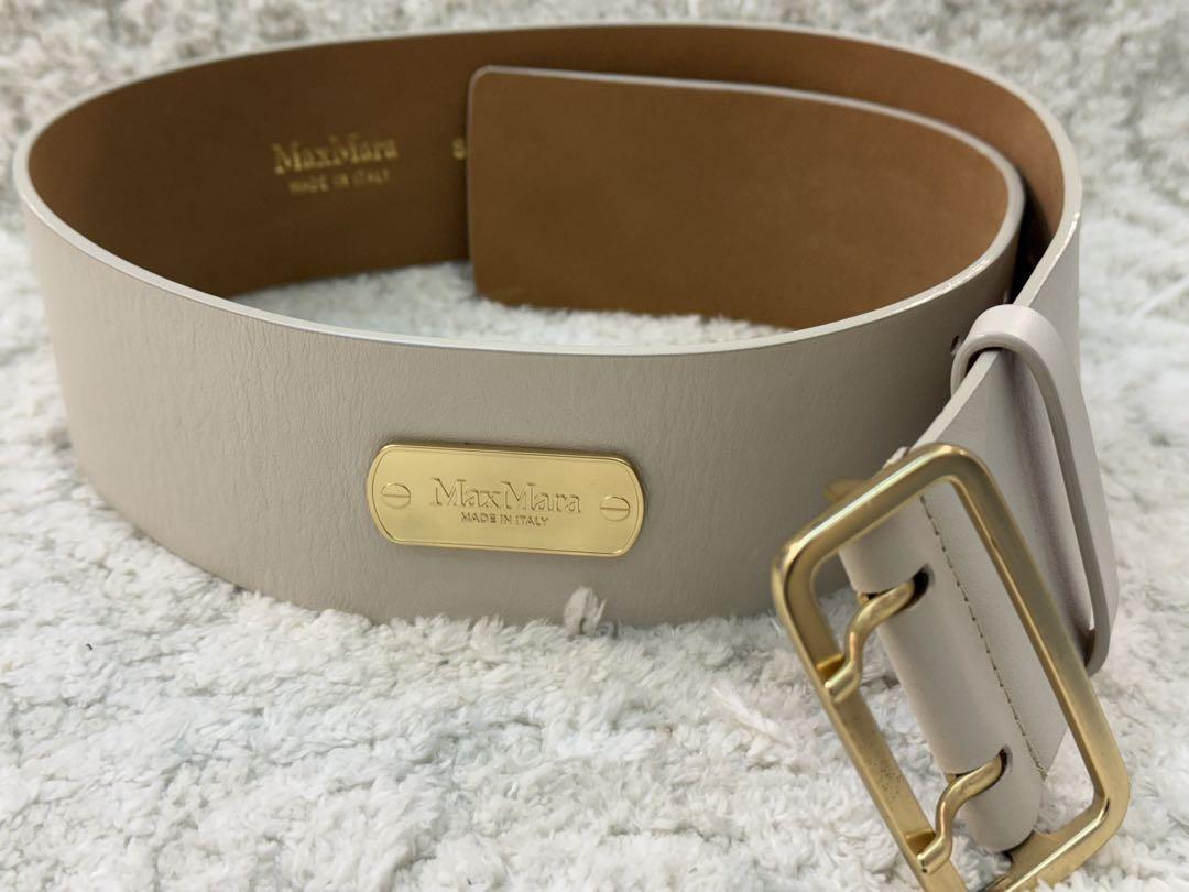 Max Mara ベージュ レザーベルト ゴールドバックル