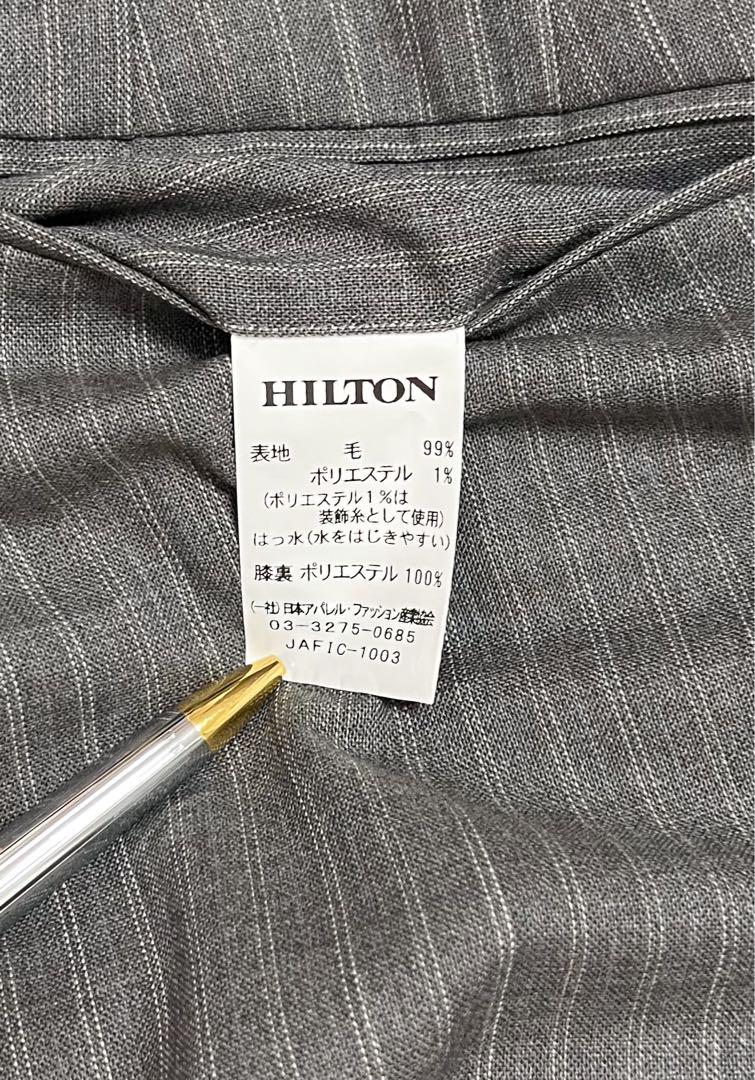 新品タグ付き HILTON スーツ ウール100% グレー ストライプ グアベロ