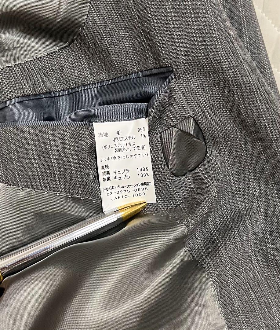新品タグ付き HILTON スーツ ウール100% グレー ストライプ グアベロ