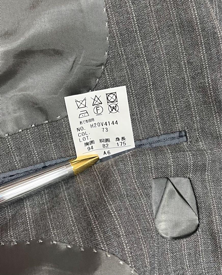 新品タグ付き HILTON スーツ ウール100% グレー ストライプ グアベロ