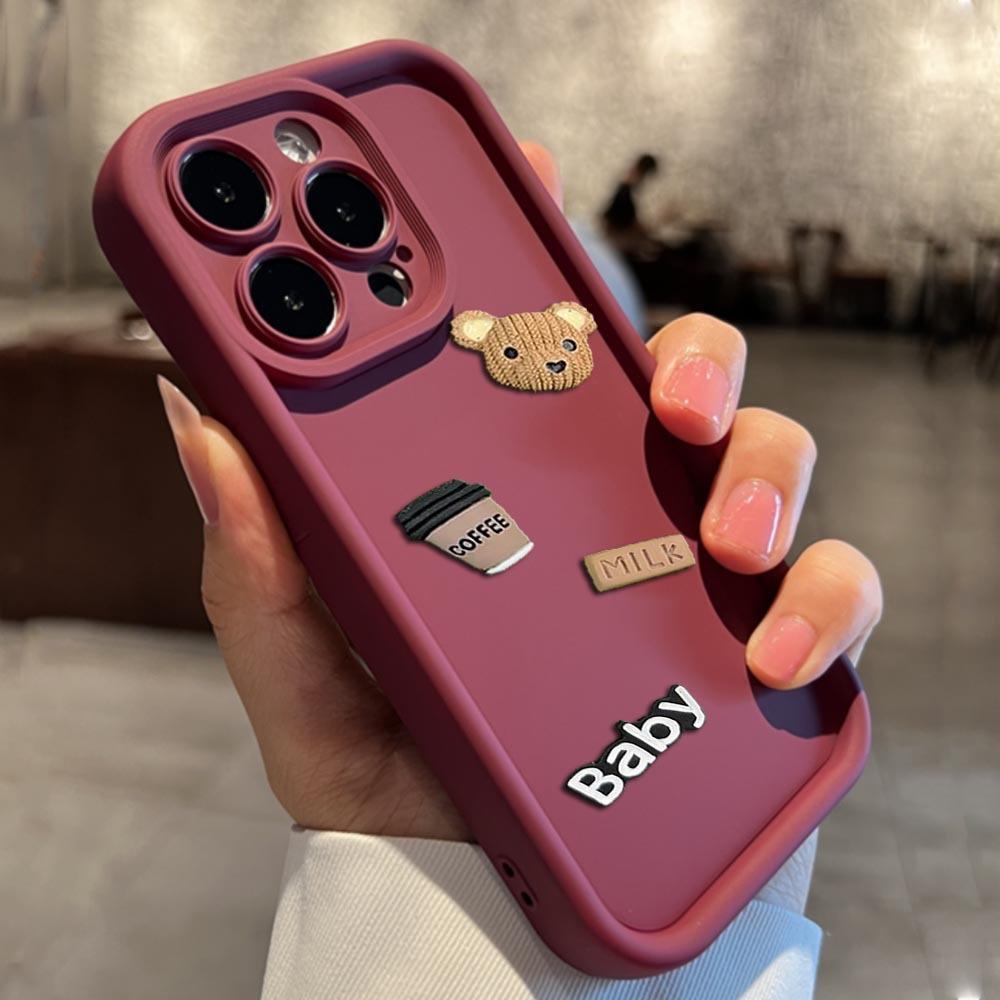 ワインレッド iPhoneケース キャラクター付き