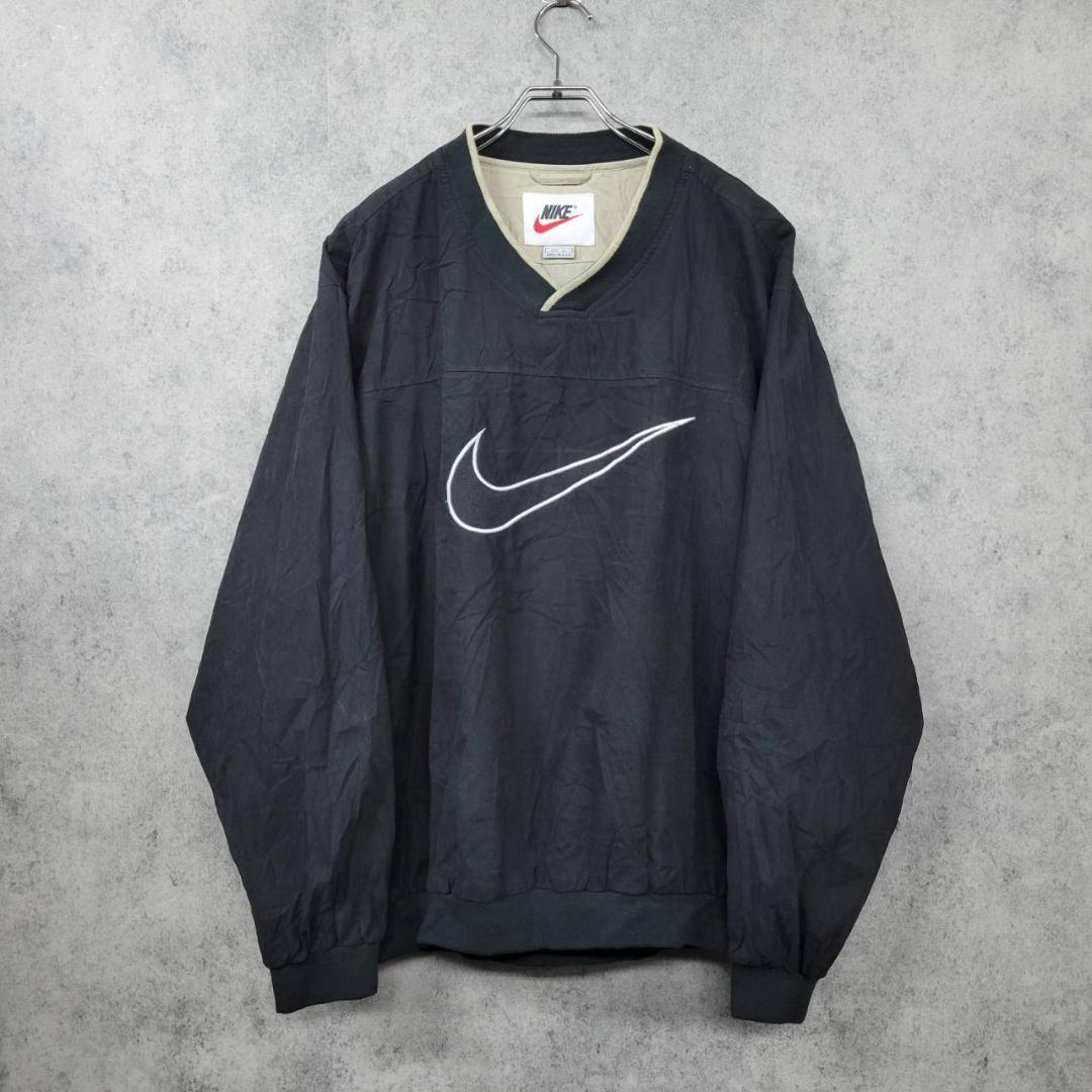 古着 90s ナイキ NIKE ナイロンジャケット ブラック×ホワイト XL