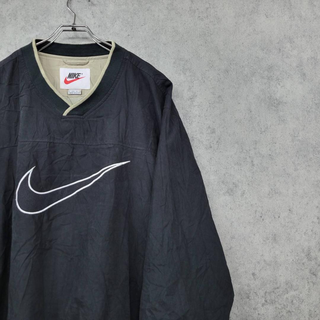 古着 90s ナイキ NIKE ナイロンジャケット ブラック×ホワイト XL