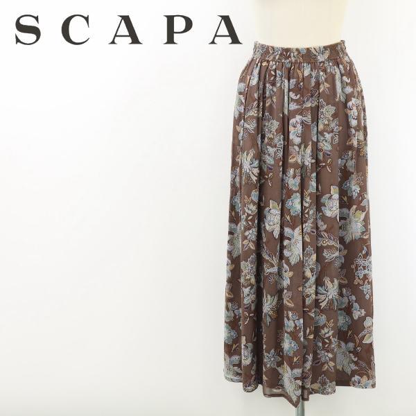 B6636■SCAPA スキャパ 総柄 シルク ギャザー スカート 38