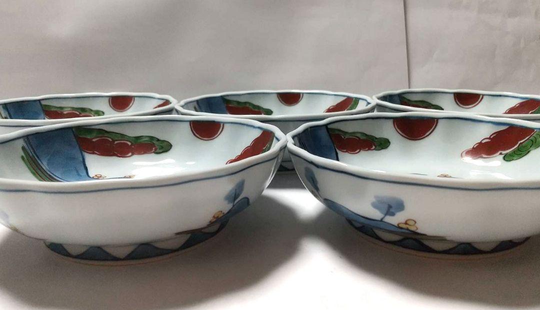 送料無料の商品 鉢 山水絵 染錦 源右衛門窯 向付 未使用品 5客組 取鉢 盛鉢 食器