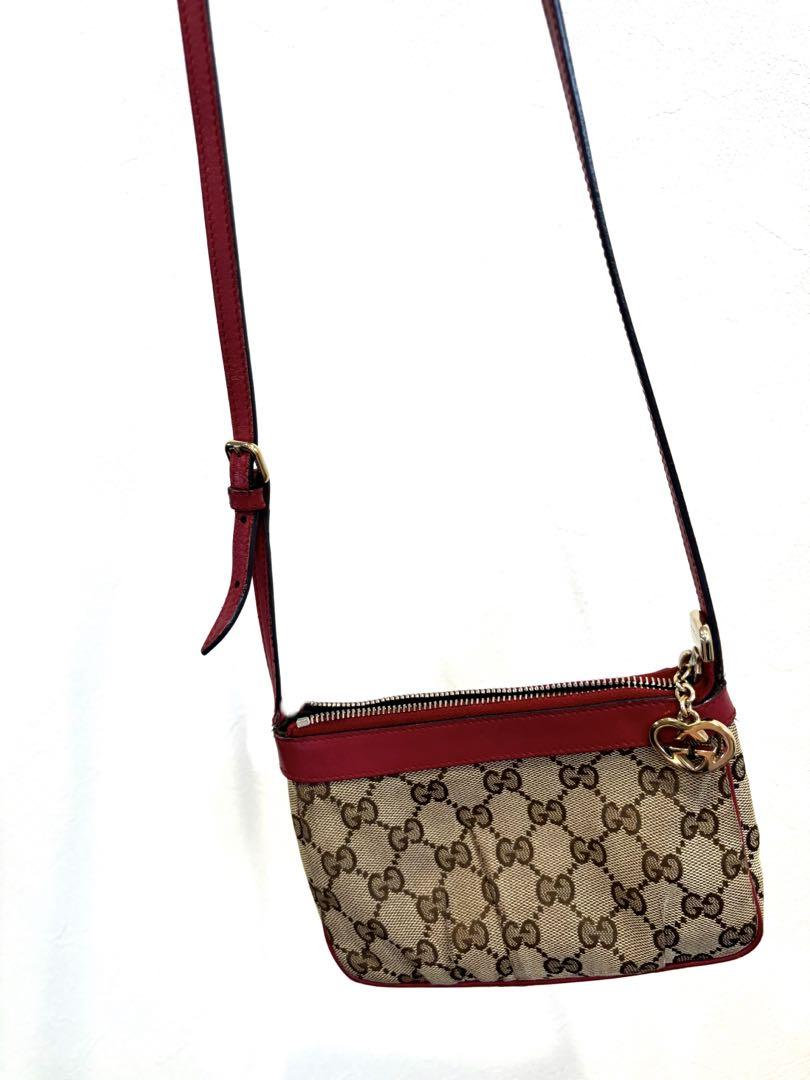 GUCCI GG ショルダーバッグ ベージュ　レッド　金具ハート
