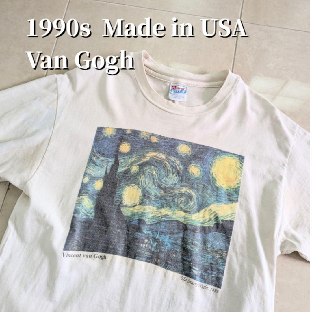 90s USA製 ゴッホ 絵画 偉人 Tシャツ シングルステッチ L 星月夜