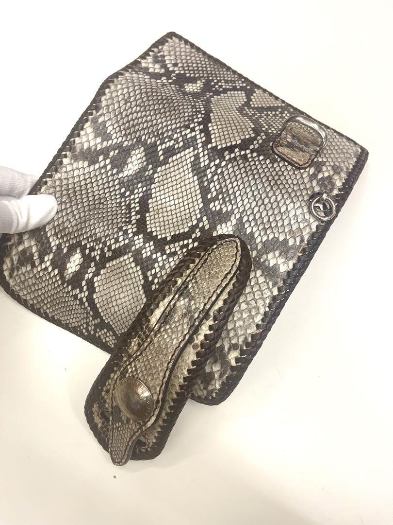 ヘビ皮　編み込みデザイン　長財布